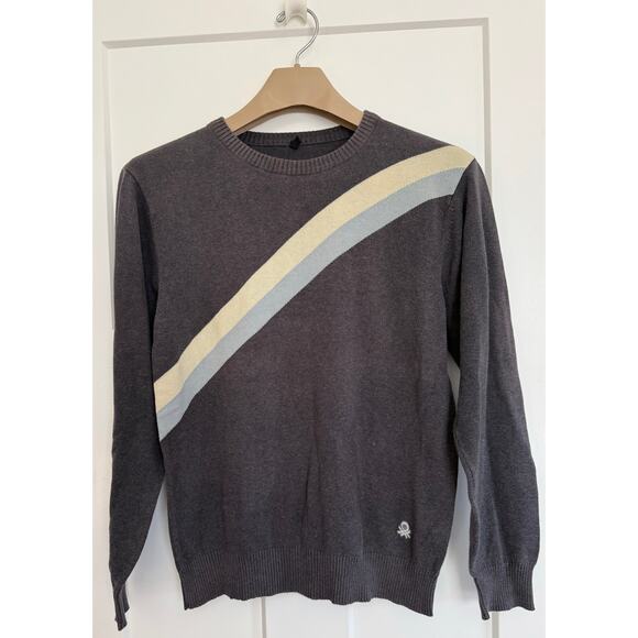 Stile Benetton Unisex Sweater Gray Blue White‎ Size MED 100% Cotton - Picture 1 of 10